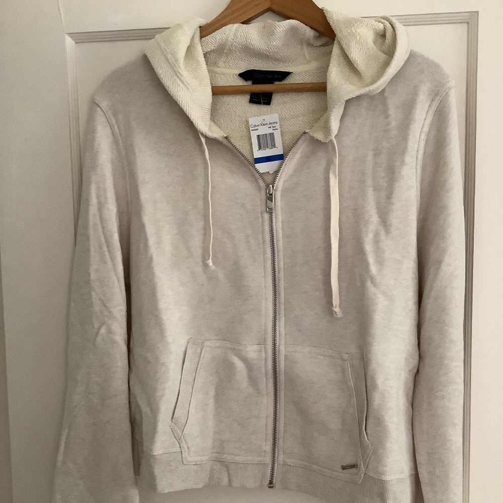 Calvin Klein zip up hoodie cream color xl new with tags